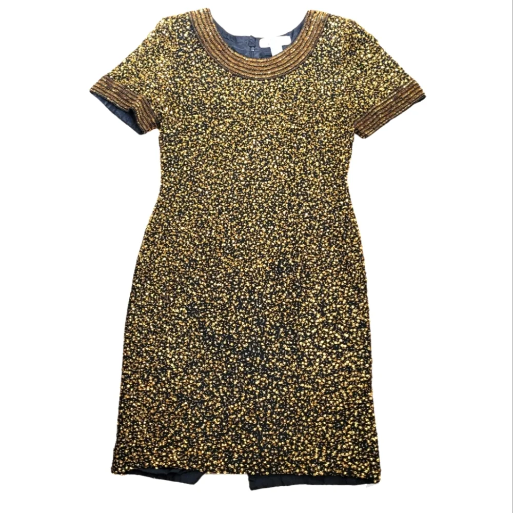 Vintage Niteline 100% silk dress with gold beading in size 10 - Picture 2 of 15